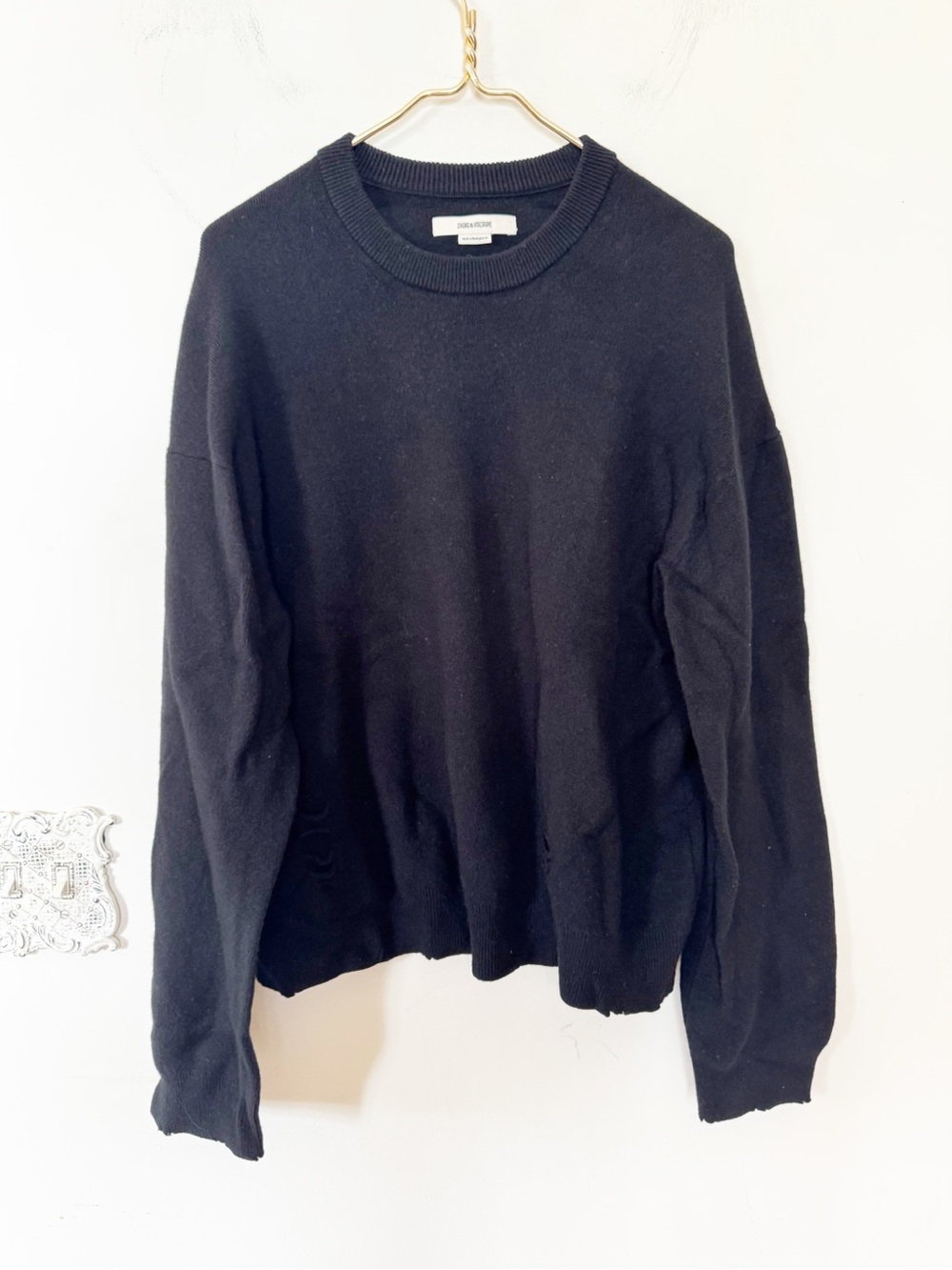 Zadig & Voltaire Marko We Smoo Black Distressed Wool Sweater XL